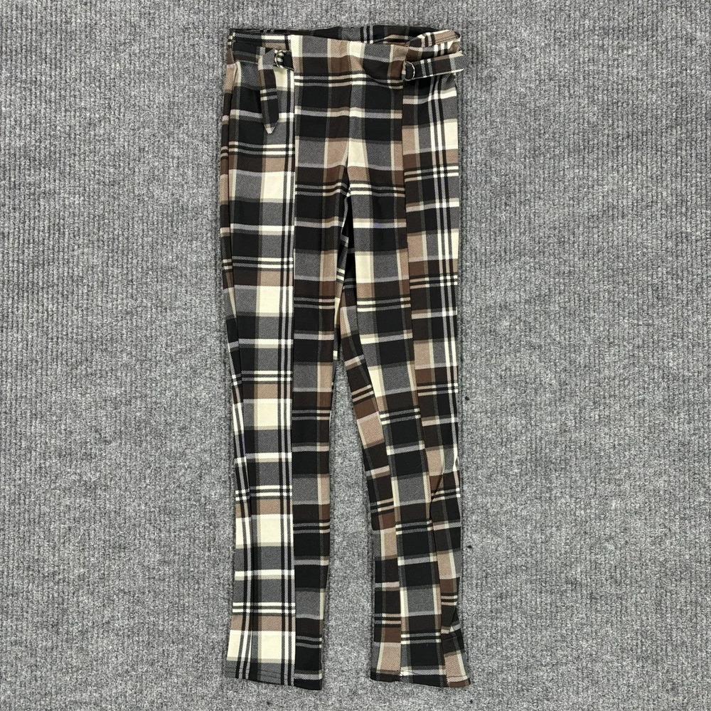Forever 21 Womens Plaid Skinny Pants Size Small Brown Black Pull On Mid Rise